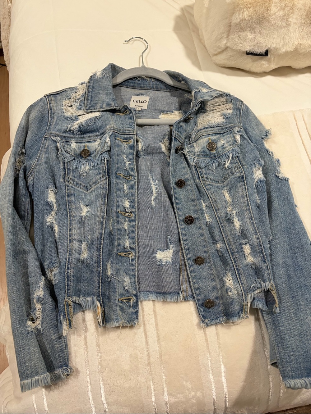 Cello Light Blue Distressed Denim Jacket
